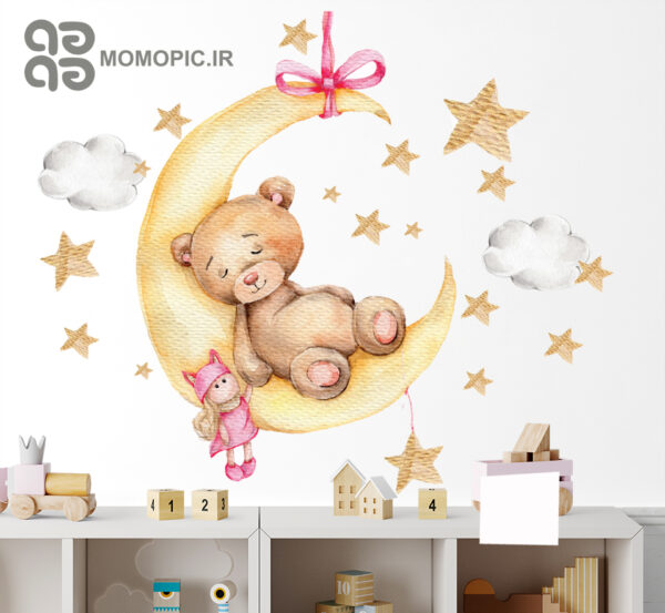 برچسب دیواری تدی دختر روی ماه کد h207