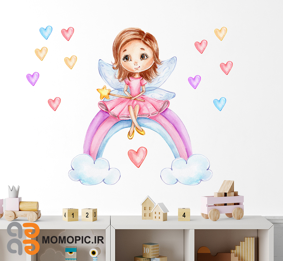 استیکر دیواری فرشته و رنگین کمون کد h101