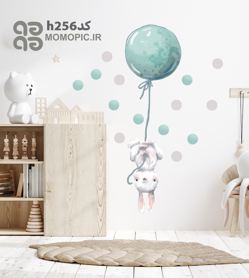 استکر دیواری خرگوش و بادکنک کد h256