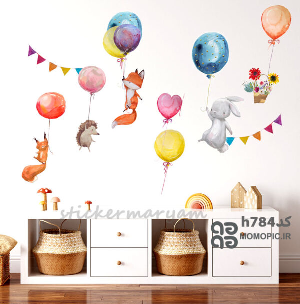 استیکر دیواری حیوانات  بادکنکی کد h784