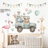 استیکر دیواری ماشین حیوانات کد h869